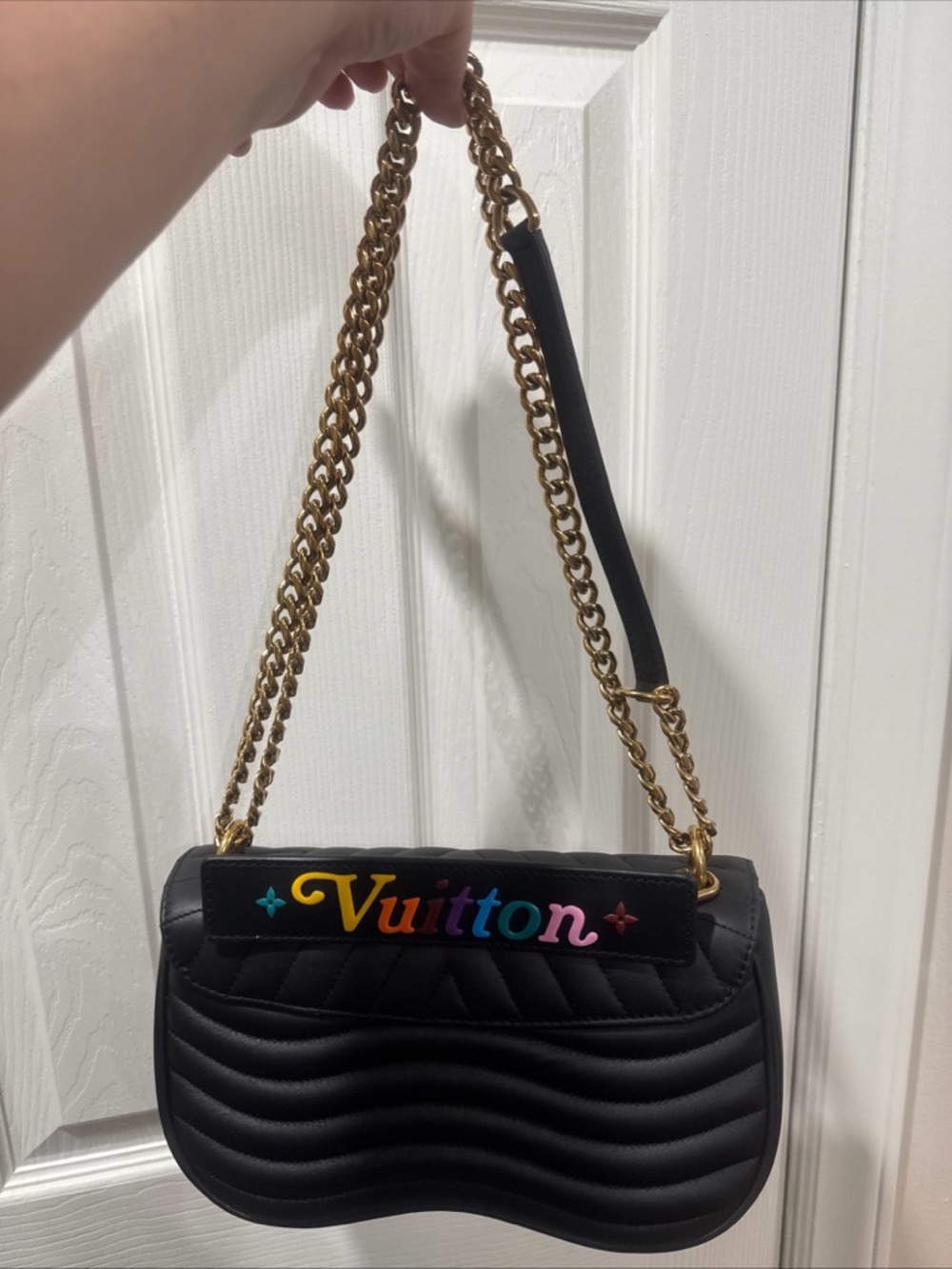 Louis Vuitton Black Leather, New Wave, Double Chain Strap Handbag/NEW! NIB!!! - Picture 4 of 10